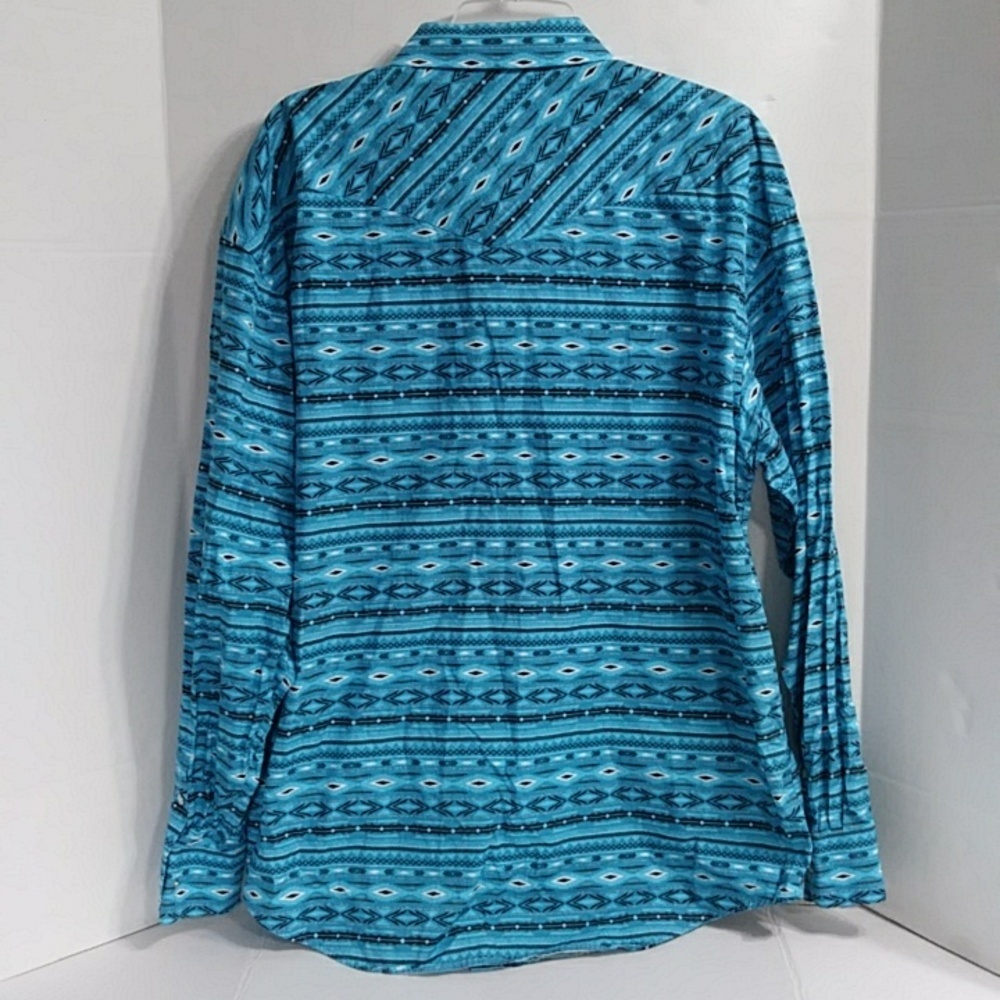 Panhandle Slim Men's Blue & Black Aztec Pearl Snap Button Long Sleeve Shirt - Picture 2 of 6